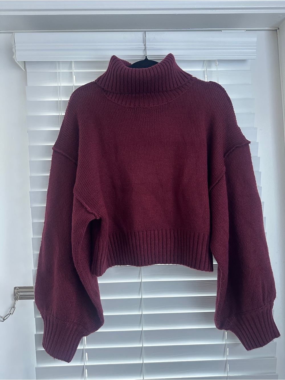 Grey Bandit Turtleneck Cropped Sweater - Burgundy